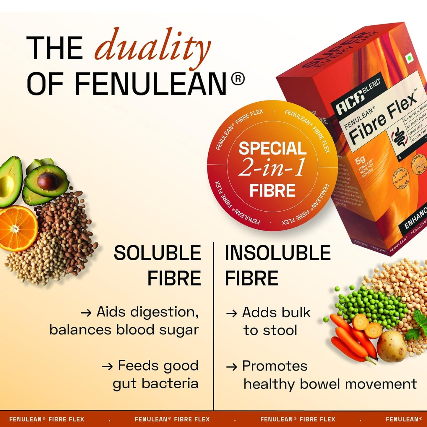 Ace Blend FenuLean Fibre Flex | 30 sachets (Super) | Natural Prebiotic Fibre Supplement | Weight Loss, Constipation & Bloating Relief | Supports Digestive & Gut Health | Natural Fruit Punch Flavour