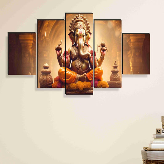 Ganesha Paintings for Wall Decoration - Set Of Five, 3d modern art Painting for Living Room Large Size with Frames for Home Decoration, Hotel, Office 76.2 cm x 45 cm SANFPNLS35456