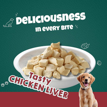 Goofy Tails Freeze Dried Chicken Liver Chunk Dog Treats 50g, Single Ingredient Chicken Dog Treat, Gluten and Grain Free Treats for Dogs, Easy to Digest Puppy Treat