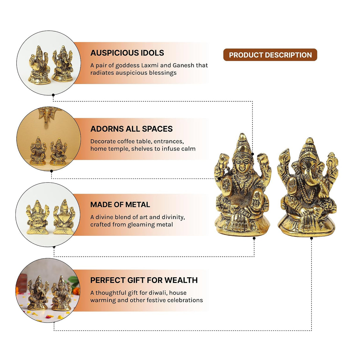 Laxmi Ganesh Figurine | Decorative God Idol for Home | Pooja Idol & God Murti | Diwali Decoration & Gift Article (L7 x W7 x H10 cm)