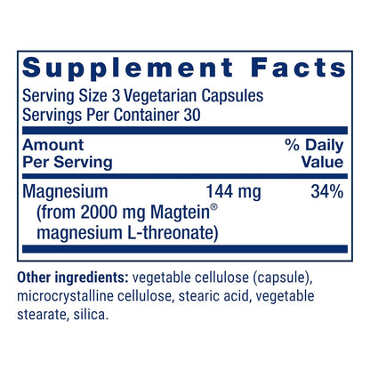 Supplement facts label for magnesium capsules on a white background