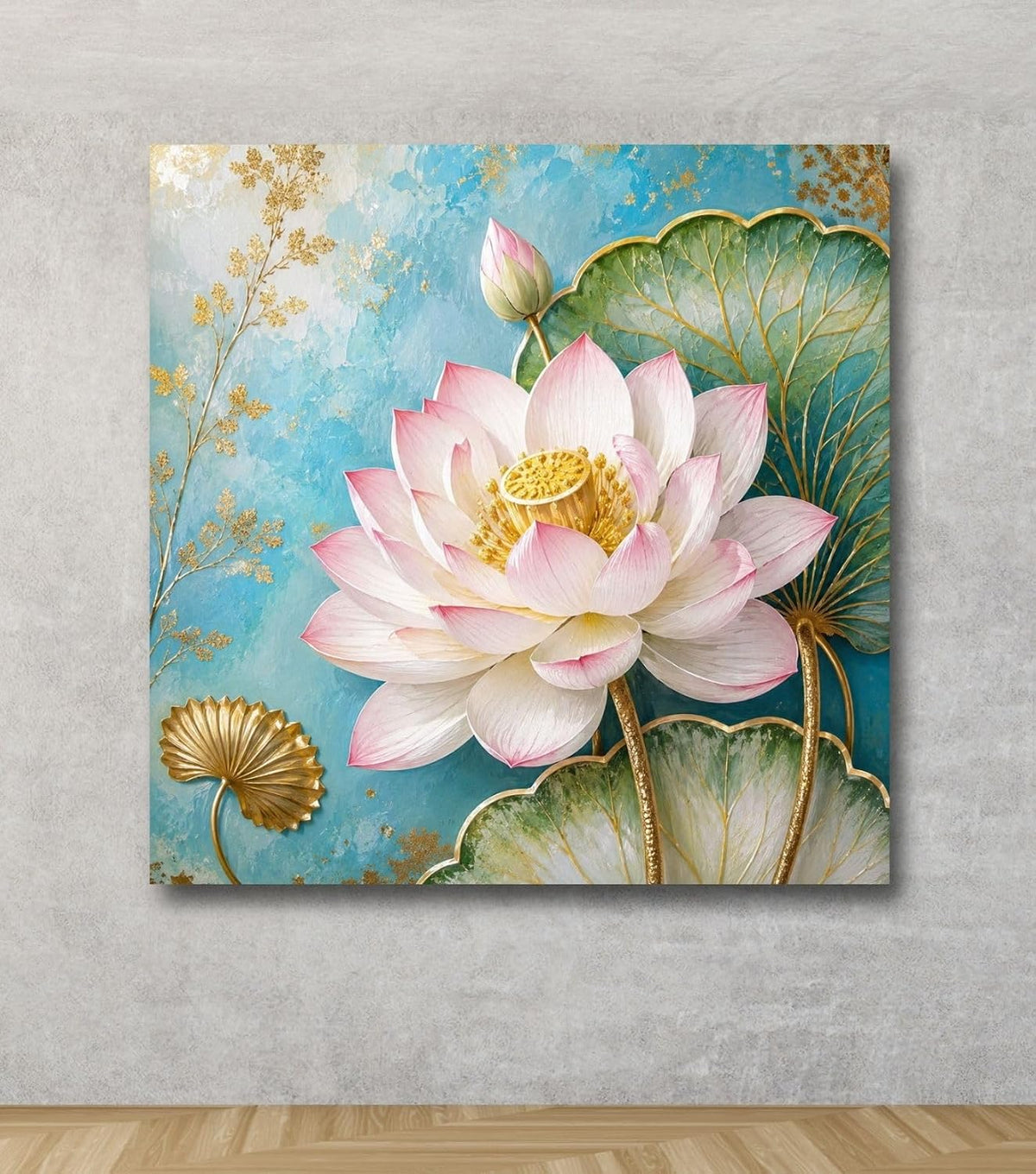 Lotus Flower Painting for Wall Vastu (15+ DESIGNS) Framed Lotus Canvas Painting for Living Room, Bedroom | Nature Floral Wall Art with Multiple Design Variations (3D View Pink Lotus, 18x18 Inch, Framed)
