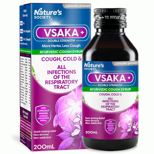 The Nature's Society ® Vsaka + 200mL Cough Syrup For Dry And Wet Cough | Ayurvedic Cough Syrup | Quick Lasting Sore Throat Relief | Chest Congestion | Non-drowsy | For All Types Of Cold & Caugh