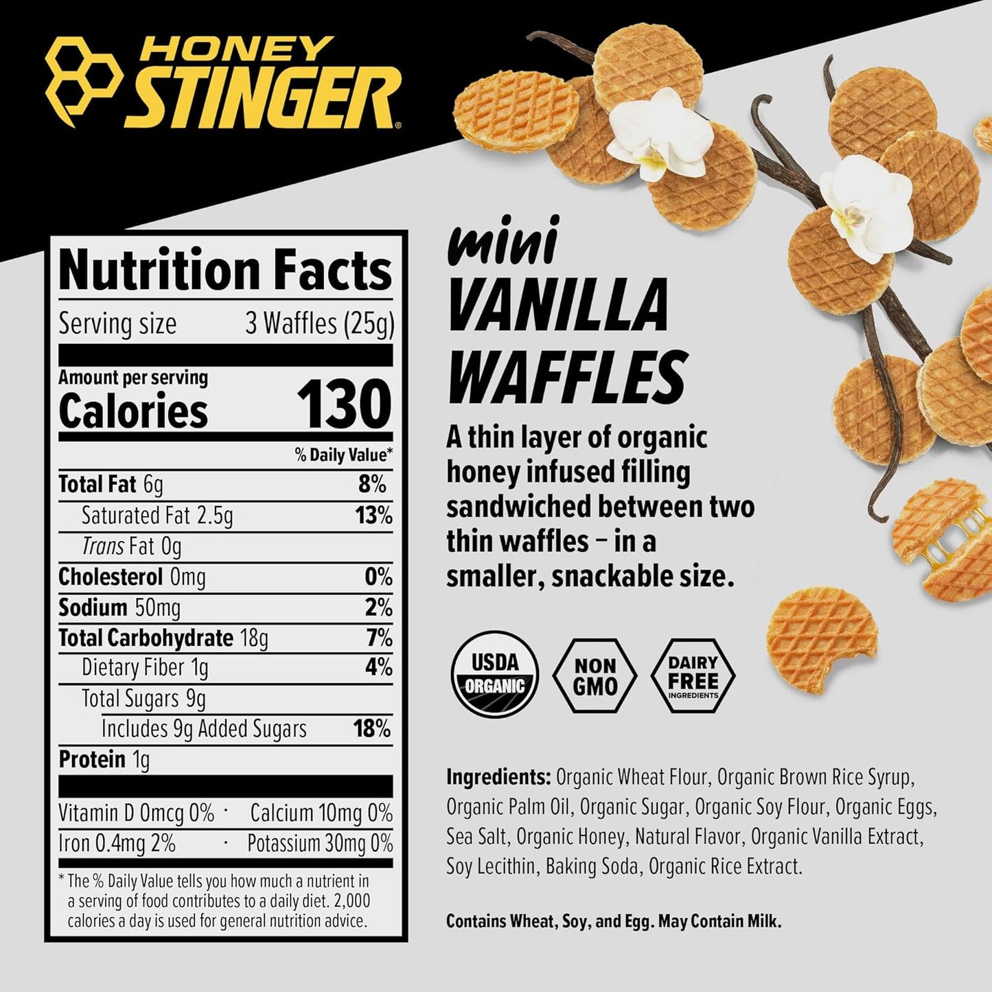 Honey Stinger Organic Mini Waffles Sports Nutrition, Vanilla 5.3 Ounce