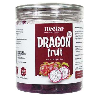 Nectar Superfoods Freeze Dried Dragon fruit - 60 grams Jar-Pack of 1 Nos | 100% Natural & Pure | No Preservatives, No Sugar Added, Vegan | Ideal for Cooking & Seasoning | Made in India