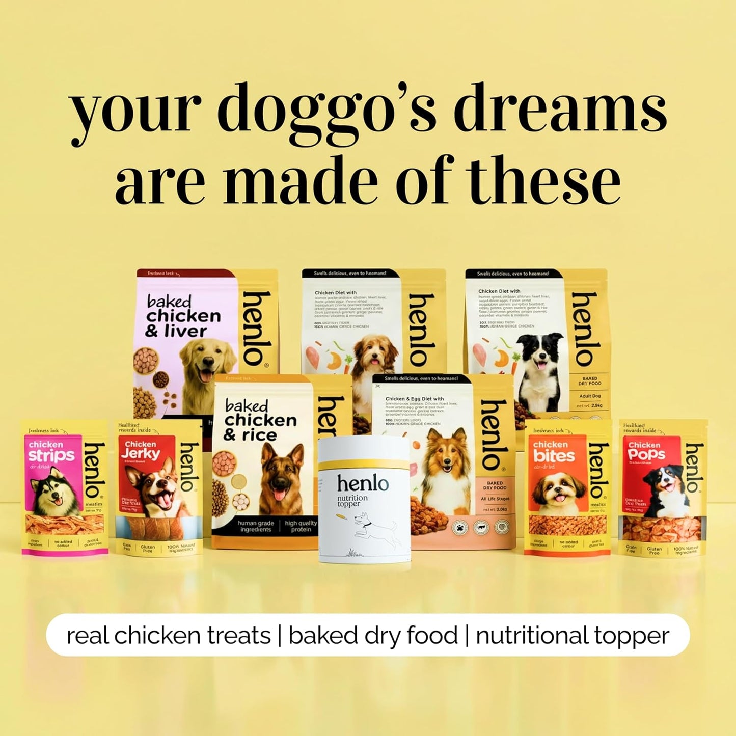 Henlo Baked Dry Dog Food For Puppies | 1Kg |100% Human-Grade Ingredients | Nutritionally Balanced Healthy Dog Food | Chicken Flavour | Suitable For All Breeds, 1 Count
