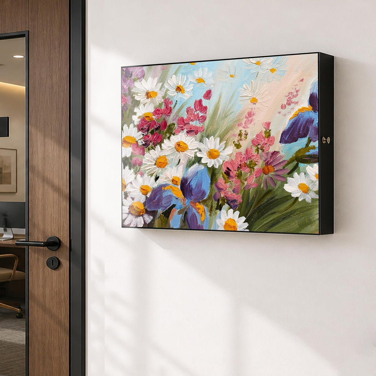 Electric MCB Box Cover Frame With Hydraulic Decorative Painting Abstract Daisy Flower Painting Electrical Panel box Cover, Switch Box Frame Will Fit Max 10x14 inch Switch Board, Outer Size 13X17 Inch