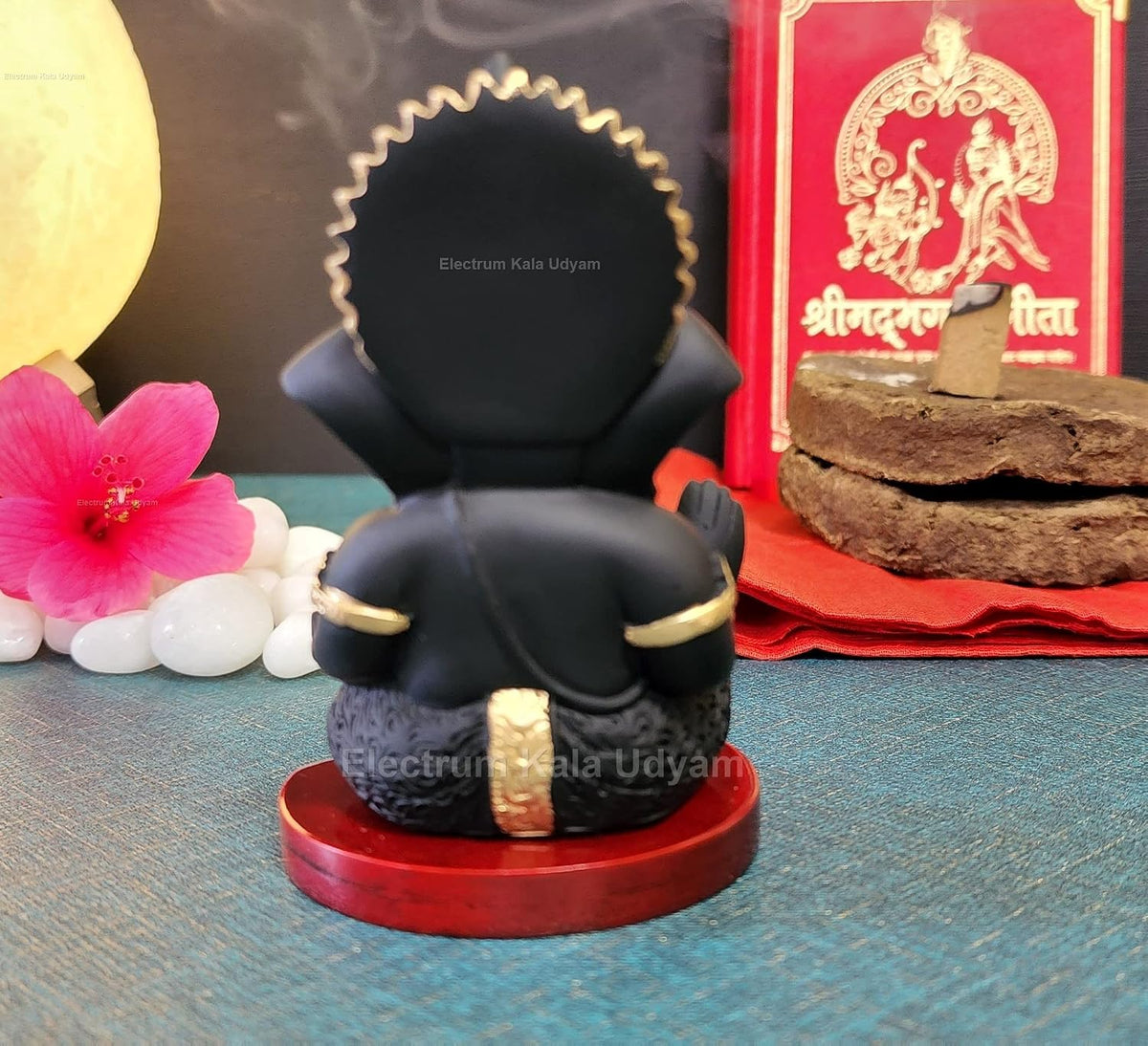 Handcrafted Poly Resin Ganesha Statue with Base - Perfect for Car Dashboard, Office Desk, Shelves, and Home Decor - Ideal Housewarming Gift! (Mukutblackwithbase)