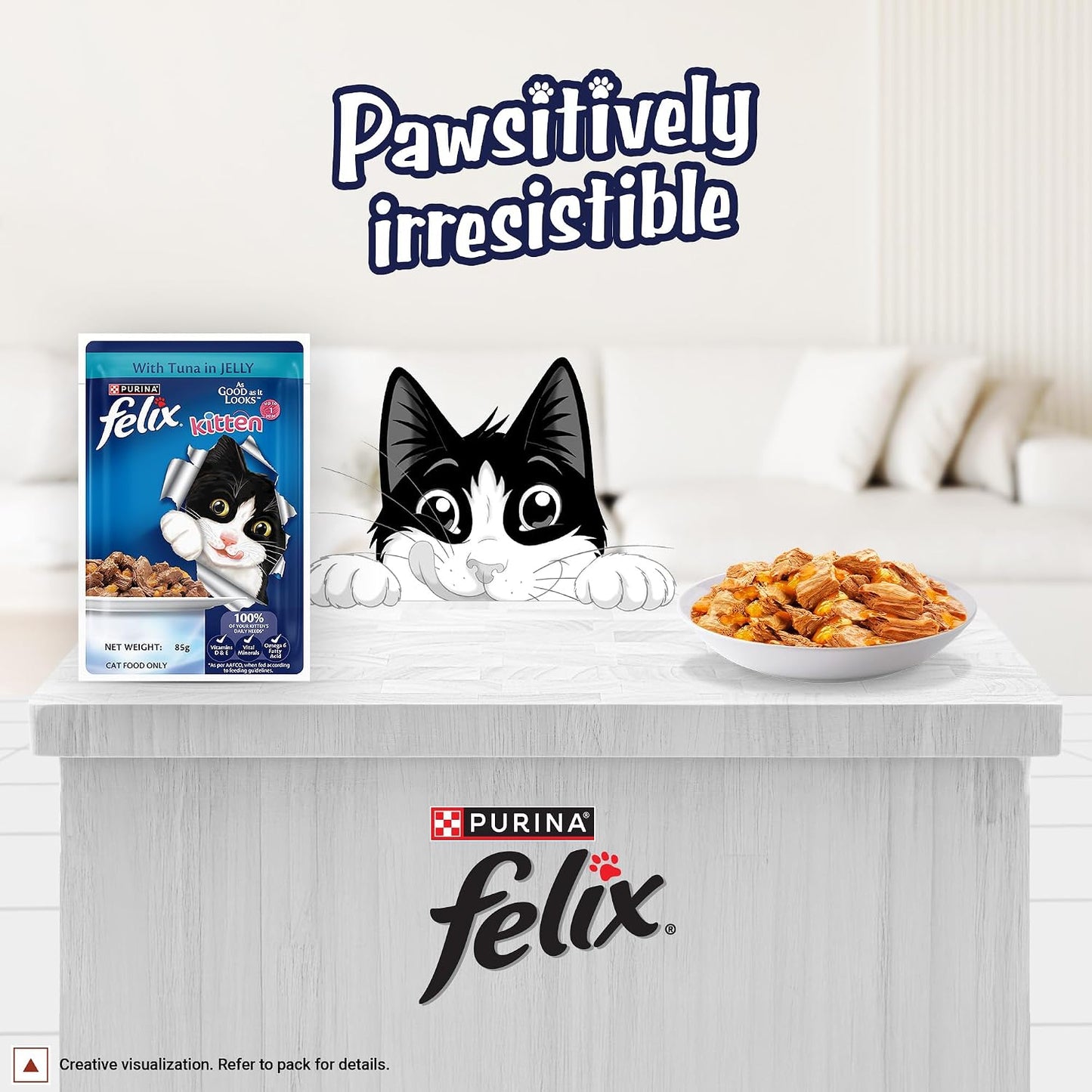 Purina Felix Tuna in Jelly, Wet Food for Adult Cats, 85g Pouch | With Tuna in Jelly, Tasty Meaty Chunks, 100% Complete & Balanced Nutrition, Vitamins D & E, Omega 6, Essential Minerals