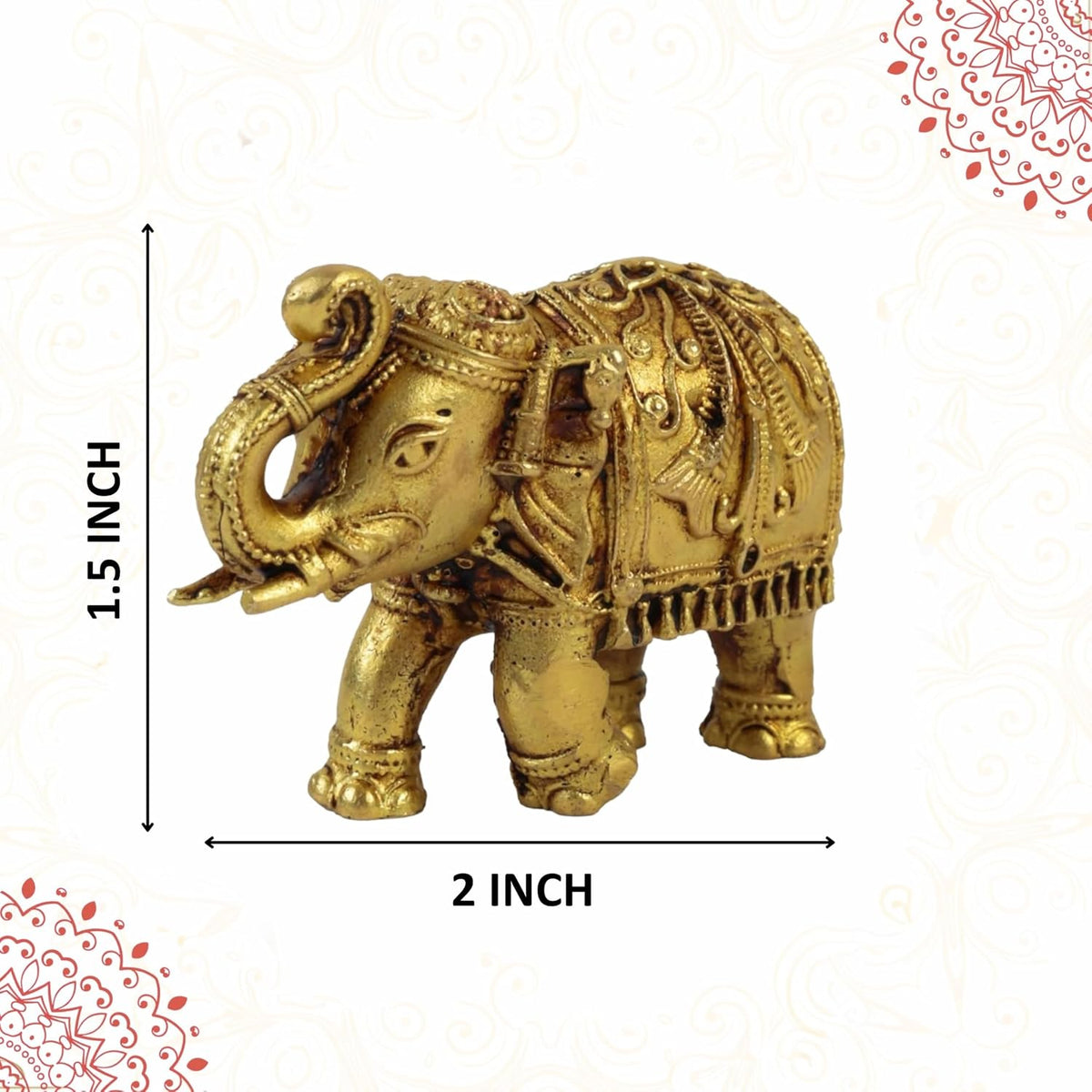 1.5 Inch Pure Brass Elephant Statue | Vastu Showpiece for Home Temple, Mandir, Office Desk & Living Room | Good Luck Gift & Home Decor
