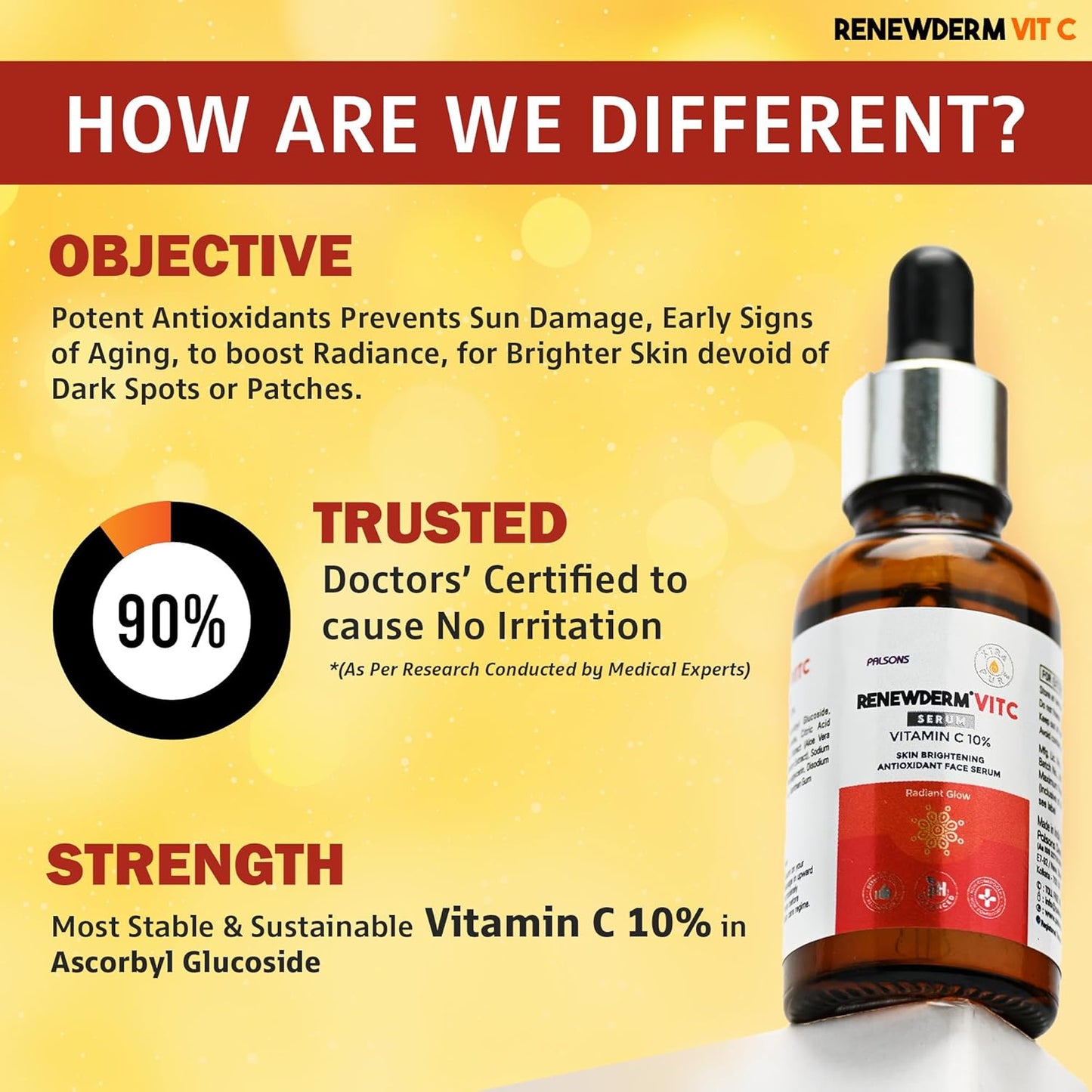 RENEWDERM Vit C Serum Skin Brightening Antioxidant with Vitamin C 10% | Reduces Dark Spots I For Glowing Skin | With Vitamin-C, Aloe Vera & Mulberry Extract, 30ml