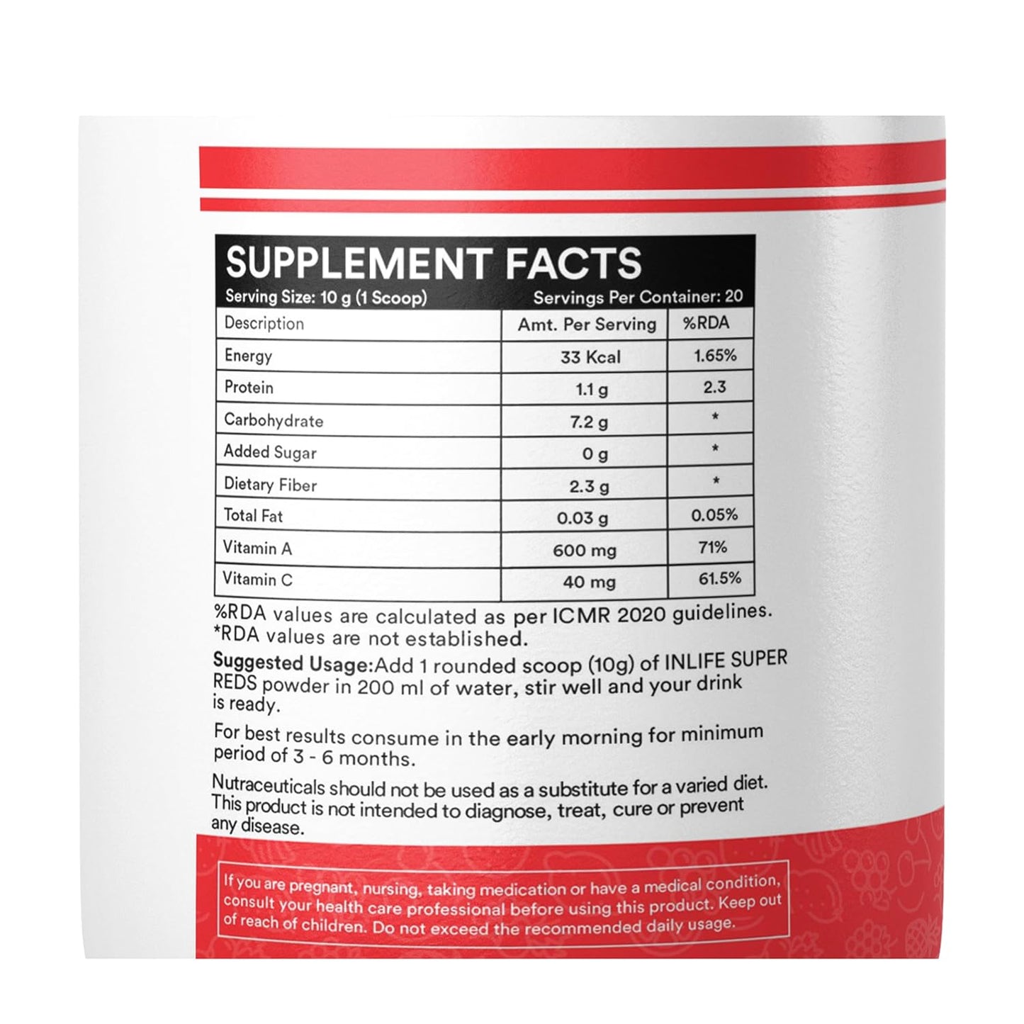 INLIFE Super Reds Powder | Antioxidant-Rich Superfood Supplement Drink Mix | 20 Super Fruits, Beets & Berries | Energize with Powerful Antioxidants Supports Energy 200g (Super Reds)