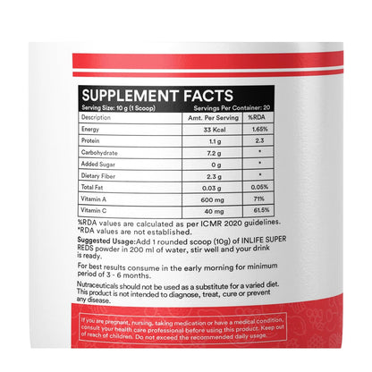 INLIFE Super Reds Powder | Antioxidant-Rich Superfood Supplement Drink Mix | 20 Super Fruits, Beets & Berries | Energize with Powerful Antioxidants Supports Energy 200g (Super Reds)