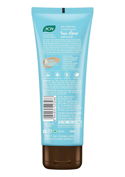 Joy Skin Polishing + Even Texture Tan Clear Salt Scrub| With Tamarind & Pink Salt |100% Vegan, No Parabens, No Harsh Chemicals| 200 ml