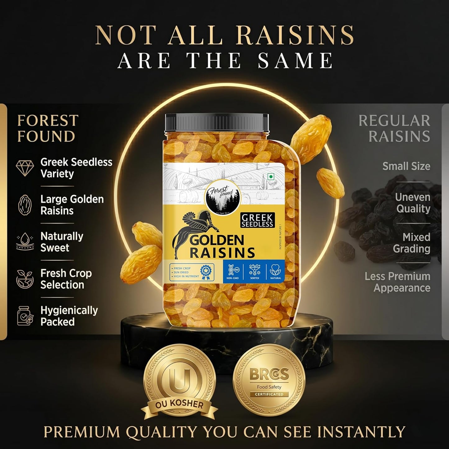 Forest Found Greek Seedless Golden Raisins | Large Golden Kishmish | Natural Dried Grapes for Energy | High Antioxidant Kishmish for Immunity & Skin Health