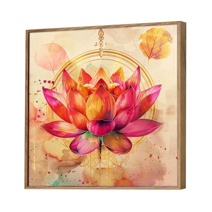 Pink Vastu Lotus Framed Canvas Wall Art Painting for Living Room | Elegant Floral Artwork Painting with Frame | Modern Spiritual Wall Décor for Home, Bedroom & Office, 23x23 Inch