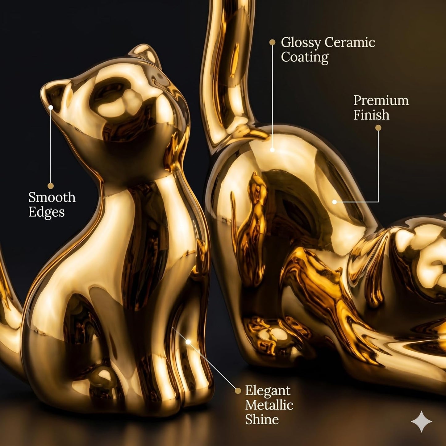 Street27 Home Decor Cat Statues, Modern Style Ceramic Golden Cat Figurine Statues for Home Decor Accents Living Room Office Table Bookshelf Desk Bedroom (2pcs Cute Cat)