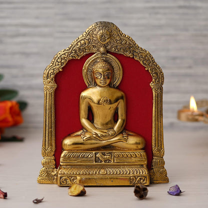 Premium Metal Mahaveer Swami Idol Statue Wall Hanging for Home and Office Decor| Mahaveer Swami murti for Home Decor (7 x 8.5 Inches, Gold