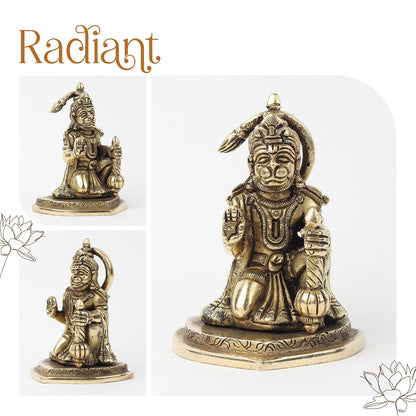 Brass Hanuman Ji Idol | Handcrafted Hanuman Murti for Pooja Room | Home Temple & Festival Gift (Design02: L7 x W5 x H9 cm)