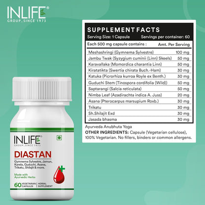 Inlife Diastan Diabetes Care Ayurvedic Supplements - 60 Vegetarian Capsules