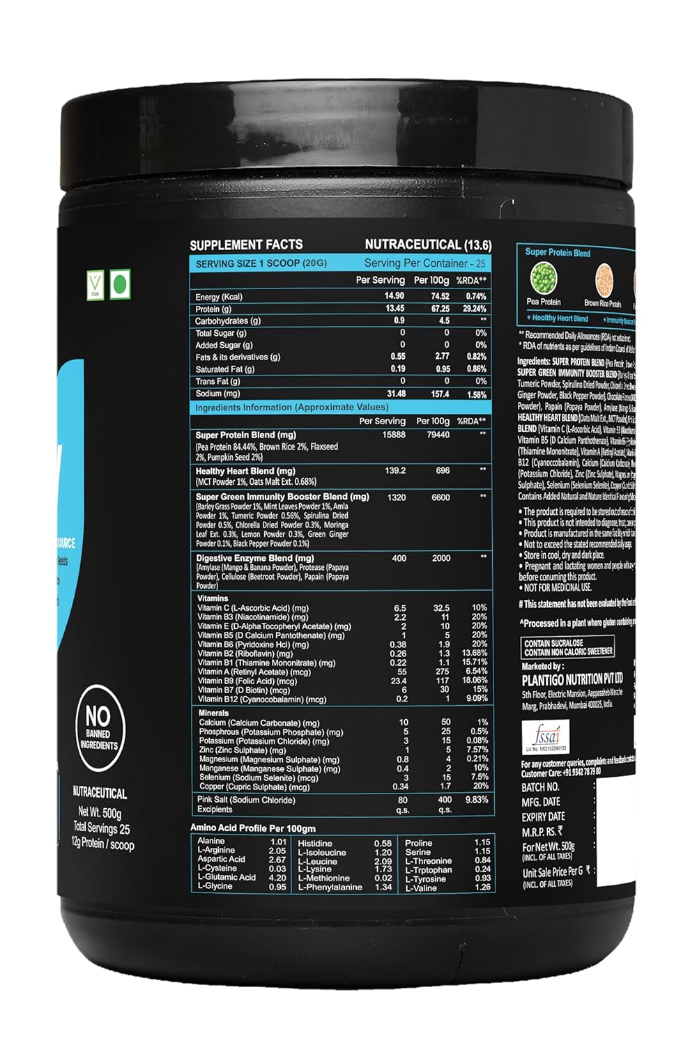 Plantigo Superior 51+ Plant Protein Powder for Seniors | Elders, Old Men & Women | No Sugar, Low Calories | Pea Protein, Oats | Heart Health & Muscle Recovery, Protein (Swiss Chocolate - 500g)