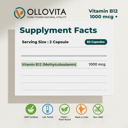 Vitamin B12 Supplement – 1000mcg Plant-Based Veg Capsules for Energy, Metabolism & Nerve Support | Boosts Vitality & Wellness | Supports Red Blood Cells | 60 Capsules