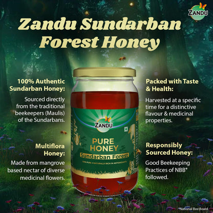 Zandu Sundarban Forest Honey I 100% Pure I Signature Taste & Fragrence Sourced From Dense Mangrove Forest I Rich in Pollent Count I Naturally Rich in Antioxidants, Glass Jar, 500g