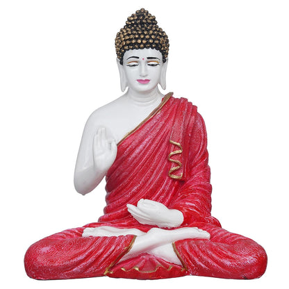 Red Resin Handcrafted Blessing Lord Buddha Idol | Serene Home, Office Decor | Perfect for Offices, Meditation Rooms | Gift for Housewarmings, Diwali