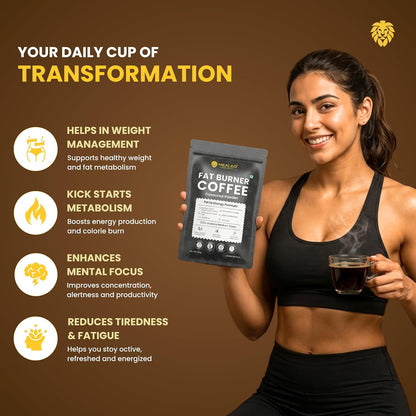 HEALEO Fat Burner Coffee 150g for Men & Women – Instant Coffee with MCT, L-Carnitine, Garcinia Cambogia & Green Coffee Bean Extract | Supports Healthy Weight Management