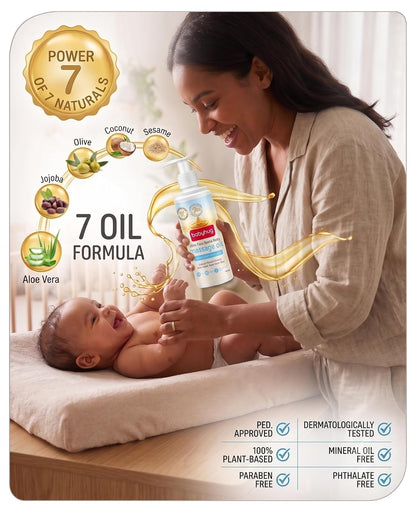 BABYHUG 100% Plant-Based Daily Baby Massage Oil|7 Oils Formula for Skin & Muscle Health 200 ML (Pack Of 1)