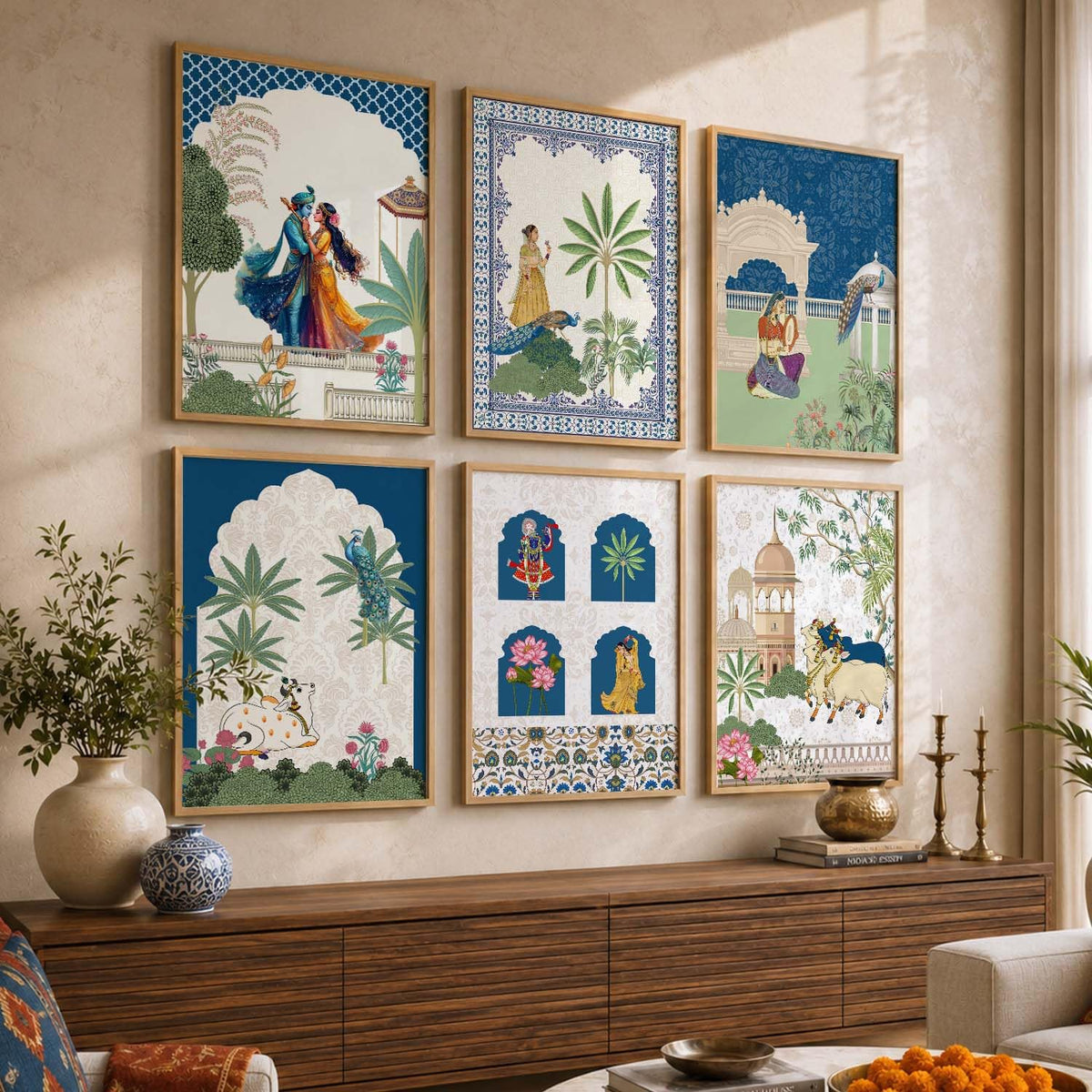 Framed Madhubani & Pichwai Wall Art | Indian Traditional Paintings for Living Room, Bedroom & Office Decor | Set of 6, 10x13 Inch