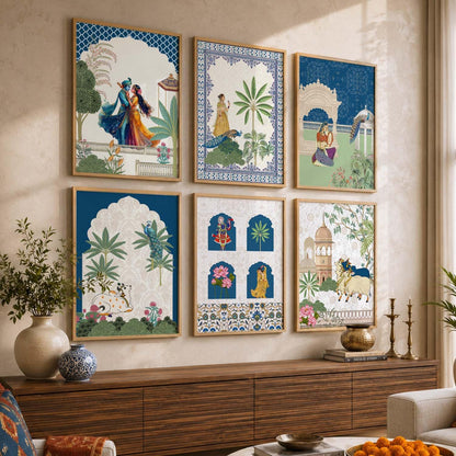 Framed Madhubani & Pichwai Wall Art | Indian Traditional Paintings for Living Room, Bedroom & Office Decor | Set of 6, 10x13 Inch