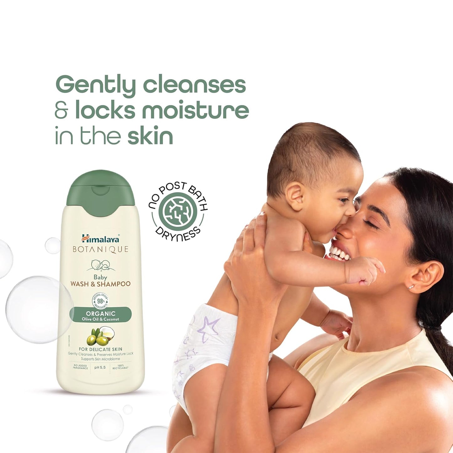 Himalaya Botanique Baby Wash & Shampoo 100 ml | Organic | Preserve Moisture Lock| No Tears | Dermatologically Tested | Helps Protect Skin Barrier | pH 5.5 | Hypoallergenic | No Added Fragrance