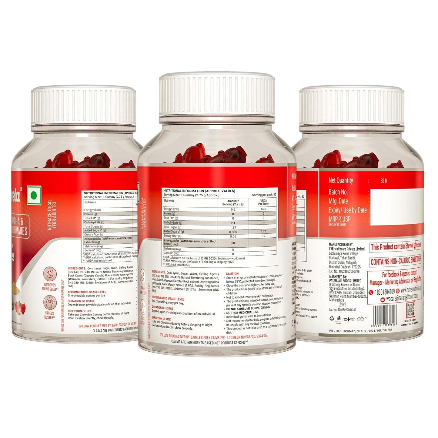 Nutrela Ashwagandha & Melatonin Sleep Gummies for Men & Women | 30 Strawberry-Flavored Gummies | Supports Restful Sleep & Stress Relief