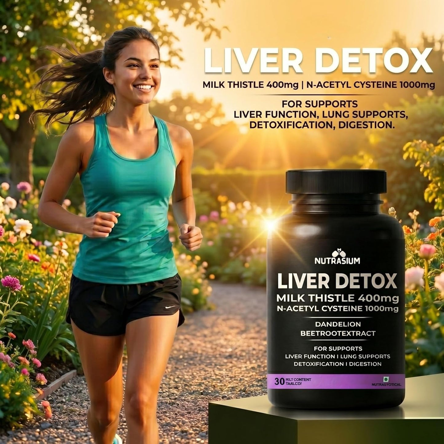 Nutrasium Liver & Lung Detox Supplemets | Milk Thistle- 400 mg | N-Acetyl Systeine 1000 mg | Dandelion & beet root For Support Lung & Liver Health | 60 Tablets (60 Tablets, Liver Detox)