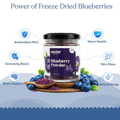 Nectar superfood Freeze Dried Blueberry Powder - 60 grams Jar-Pack of 1 Nos 100% Natural | No Added Sugar, Preservative-Free & Vegan | Processed in India