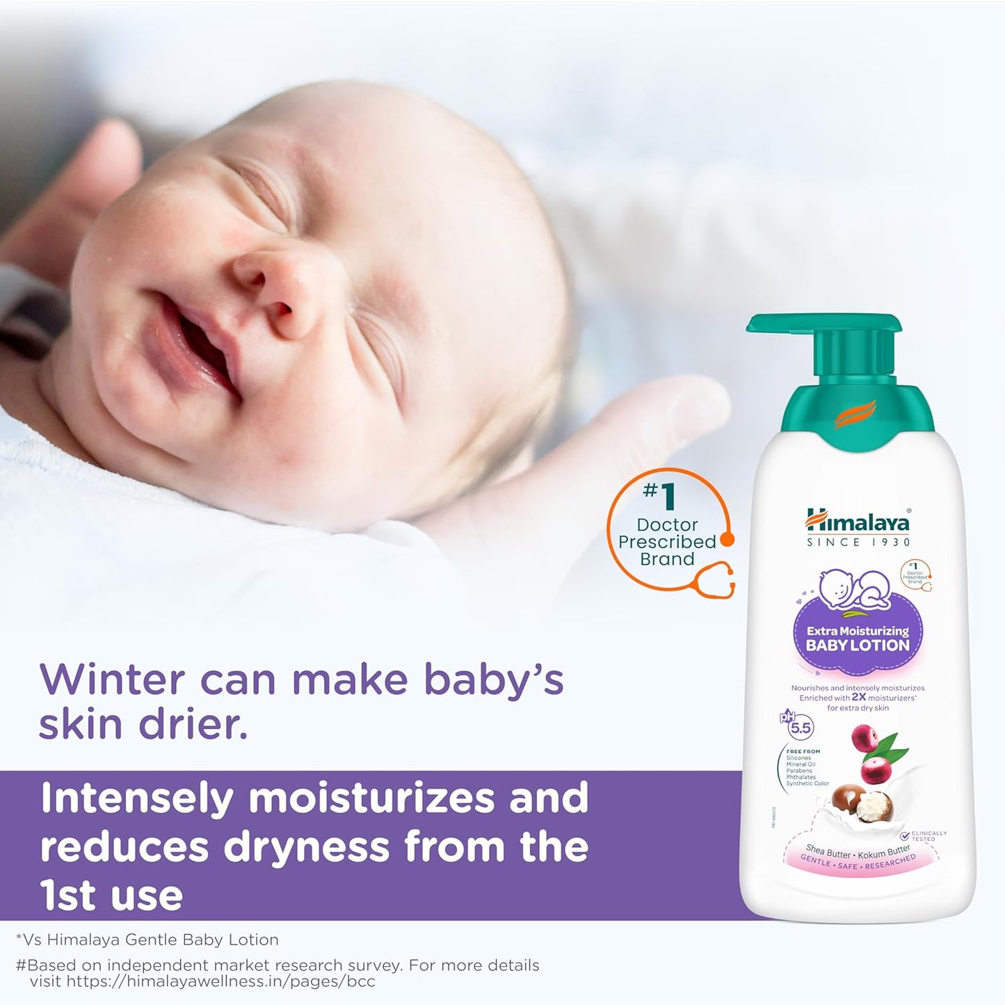 Himalaya Extra Moisturizing Baby Lotion 400ml | with Shea Butter, Olive Oil & Kokum Butter | Intensely moisturizes baby's delicate skin