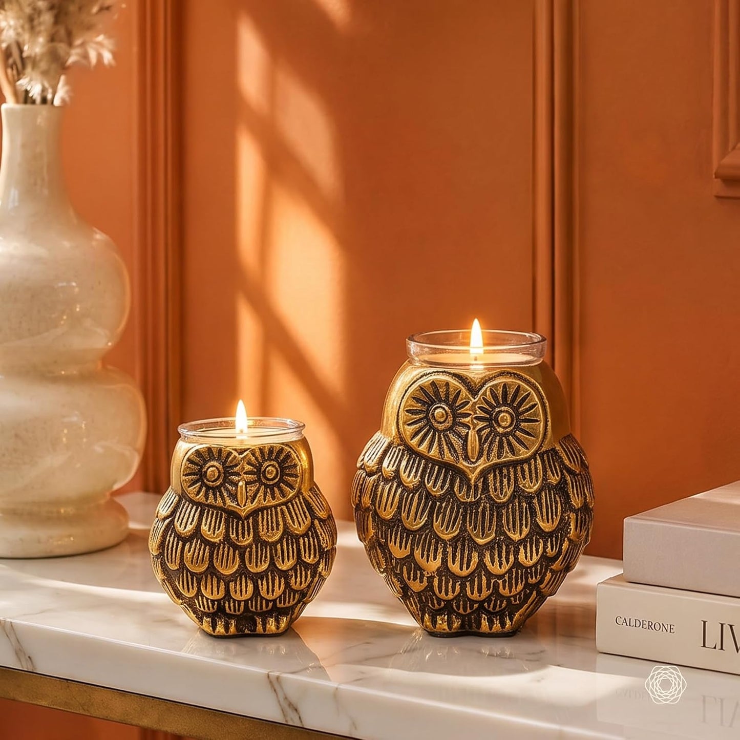 BEHOMA Metal Owls Votive Holder Mother and Child Set