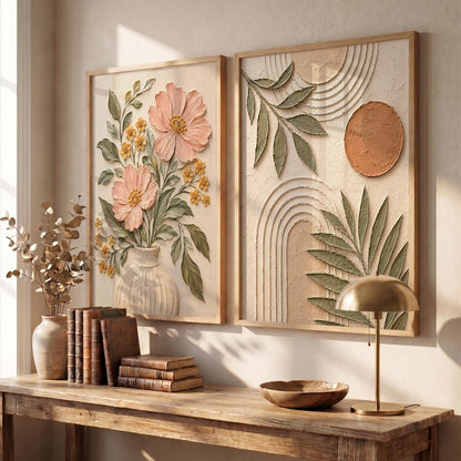 Floral Wall Art Home Decoration | Aesthetic Floral Paintings With Frame For Living Room Bed Room Hotel Wall Decor Digital Reprint Set of 2 (13X17 inch)