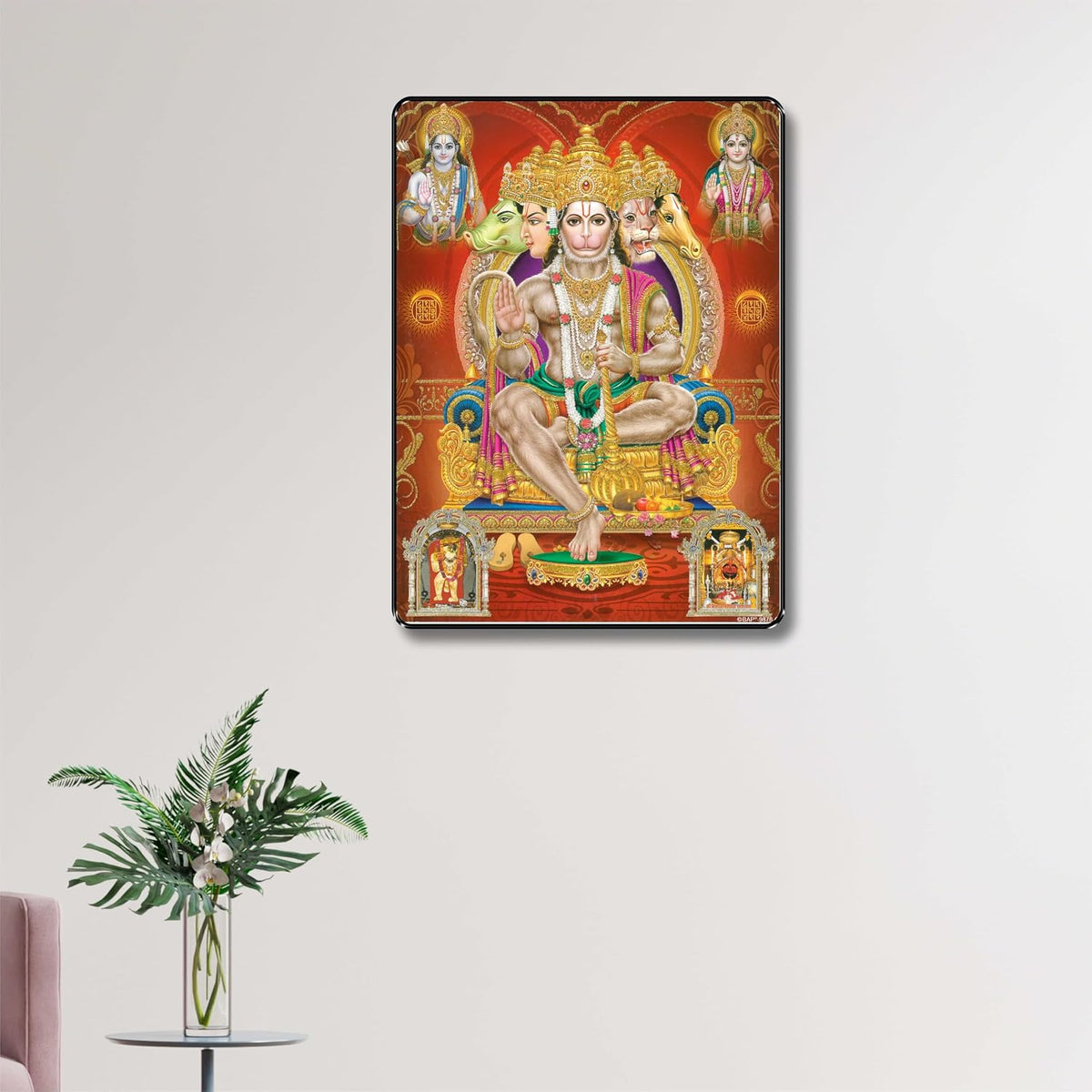 Panchmukhi Hanuman Framed Acrylic Glass Painting 14 inch x 11 inch SANFR33(Multicolor)