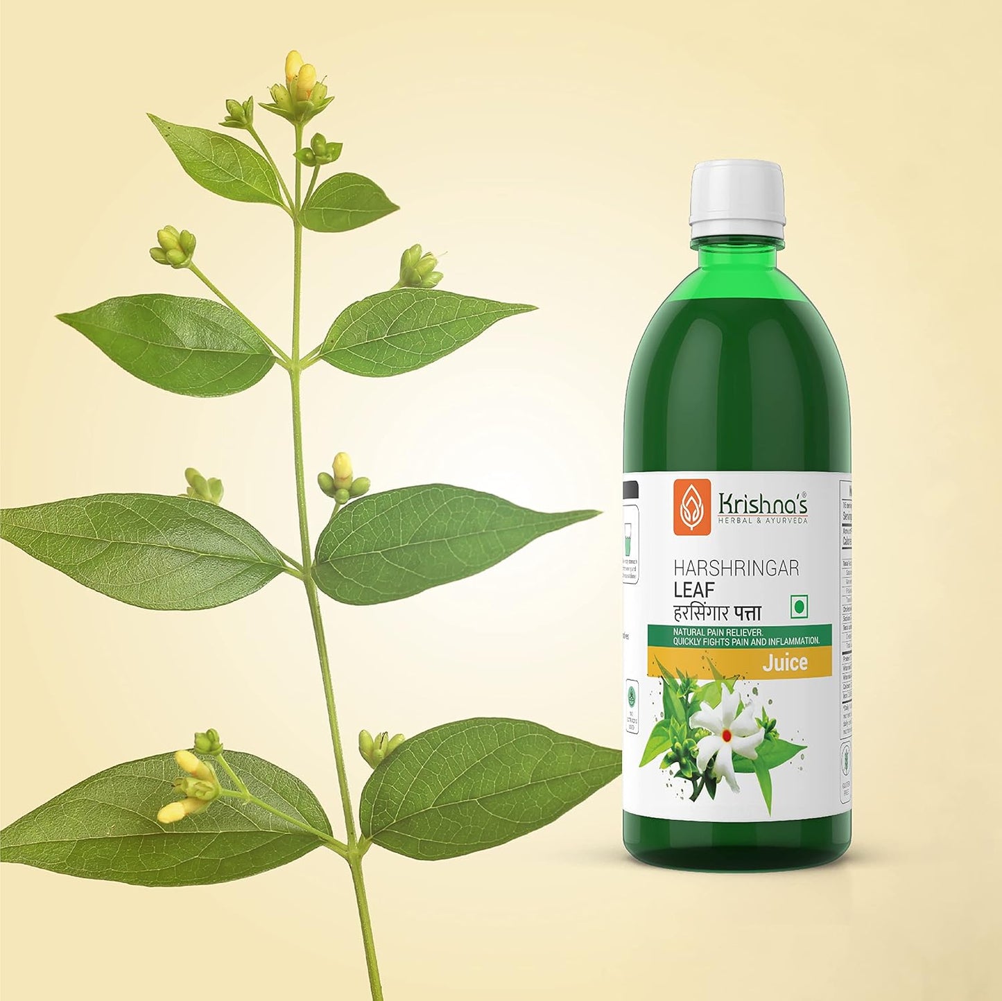 KRISHNA'S HERBAL & AYURVEDA Night Jasmine Parijat Harshringar Leaf Juice - 1000 ml, Pack of 1 | Fresh Harshringar Leaves | Natural Pain Reliever