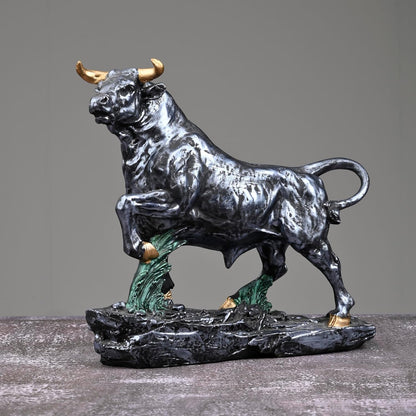 Feng Shui Charging Bull Resin Statue | Running Bull Home Decor Idol Statue - Contemporary Art Piece for Elegant Interiors(12x12 Inches)