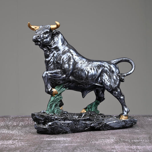 Feng Shui Charging Bull Resin Statue | Running Bull Home Decor Idol Statue - Contemporary Art Piece for Elegant Interiors(12x12 Inches)