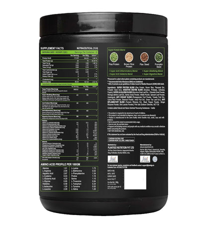 Plantigo Protein Powder 24g Plant Based Protein, 3g BCAA, 2g Leucine, 3g Fiber, 4x Fast Digestion, 95% Bioavailability, 3x Anti Oxidants, Anti Inflammatory, Vitamins, Minerals - Vanilla Flavored 500g