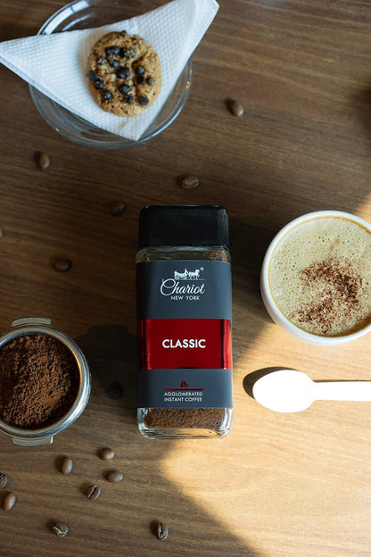 Chariot New York Classic Instant Coffee | 100% Pure Arabica Agglomerated Coffee | Rich Aroma, Smooth Taste | No Chicory | Premium Instant Coffee Jar