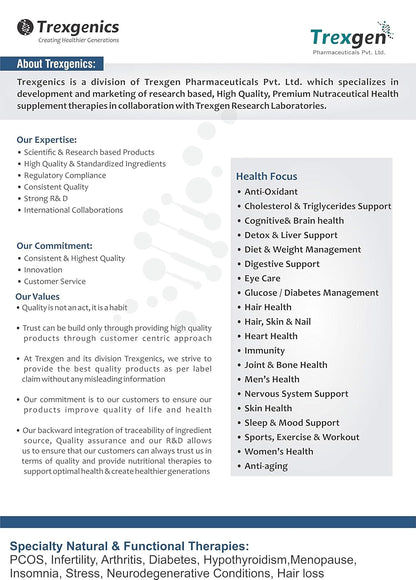 Trexegenics company profile with their services and focus areas on a white background.