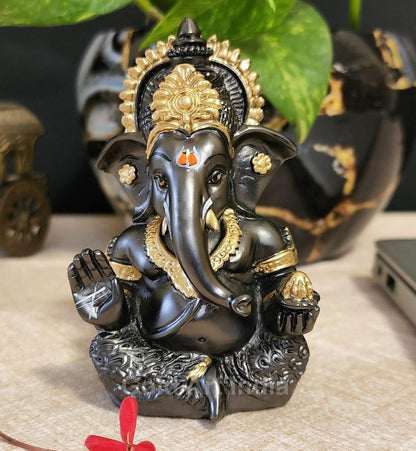 Gold Art India's Ganesha Idol (3.5") - Electroplated Magnet-Color with Golden Jewelry - Perfect for Home or Car Dashboard, Resin, Idol