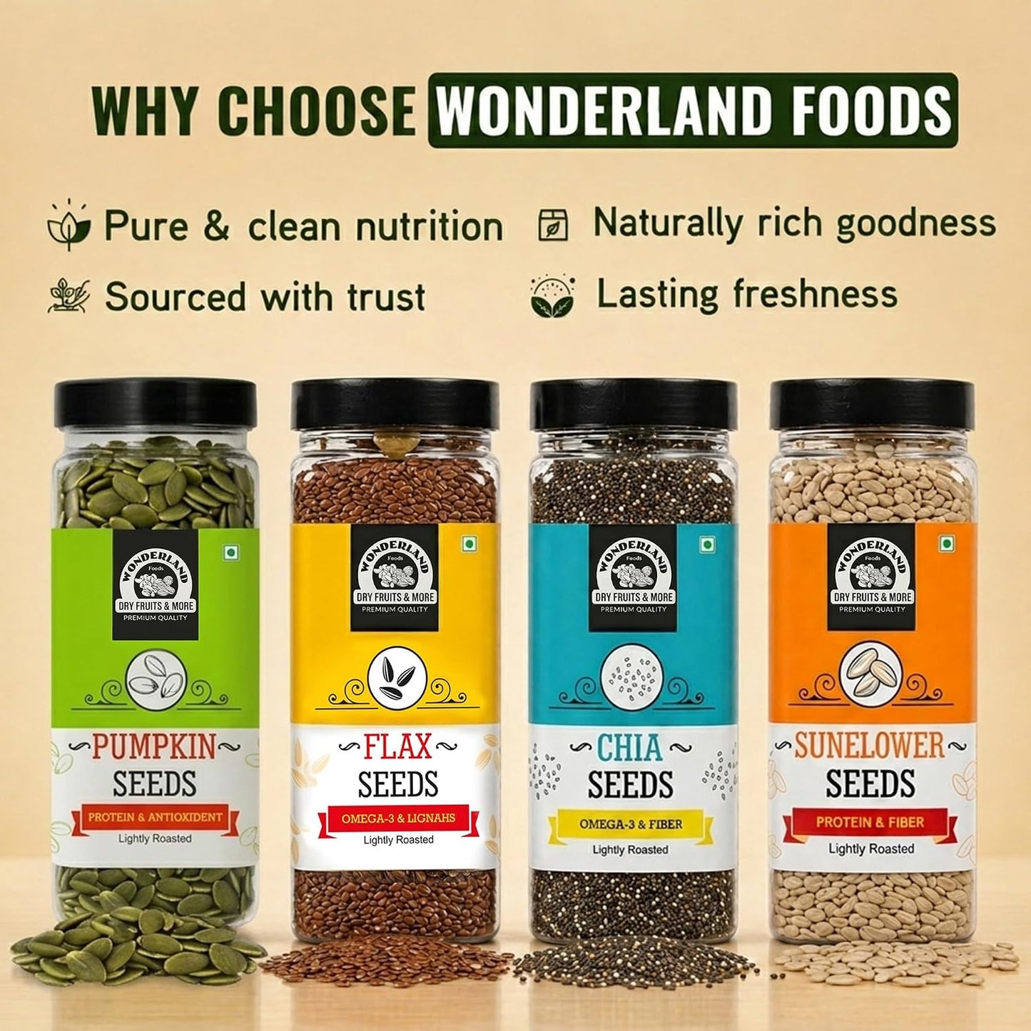 Wonderland Foods 200g Roasted Pumpkin Seeds (Kaddu Seeds) Jar | Premium Nutrient-Rich Snack, Crafted for Wellness & Vitality | Full of Protein, Antioxidants, & Fibre