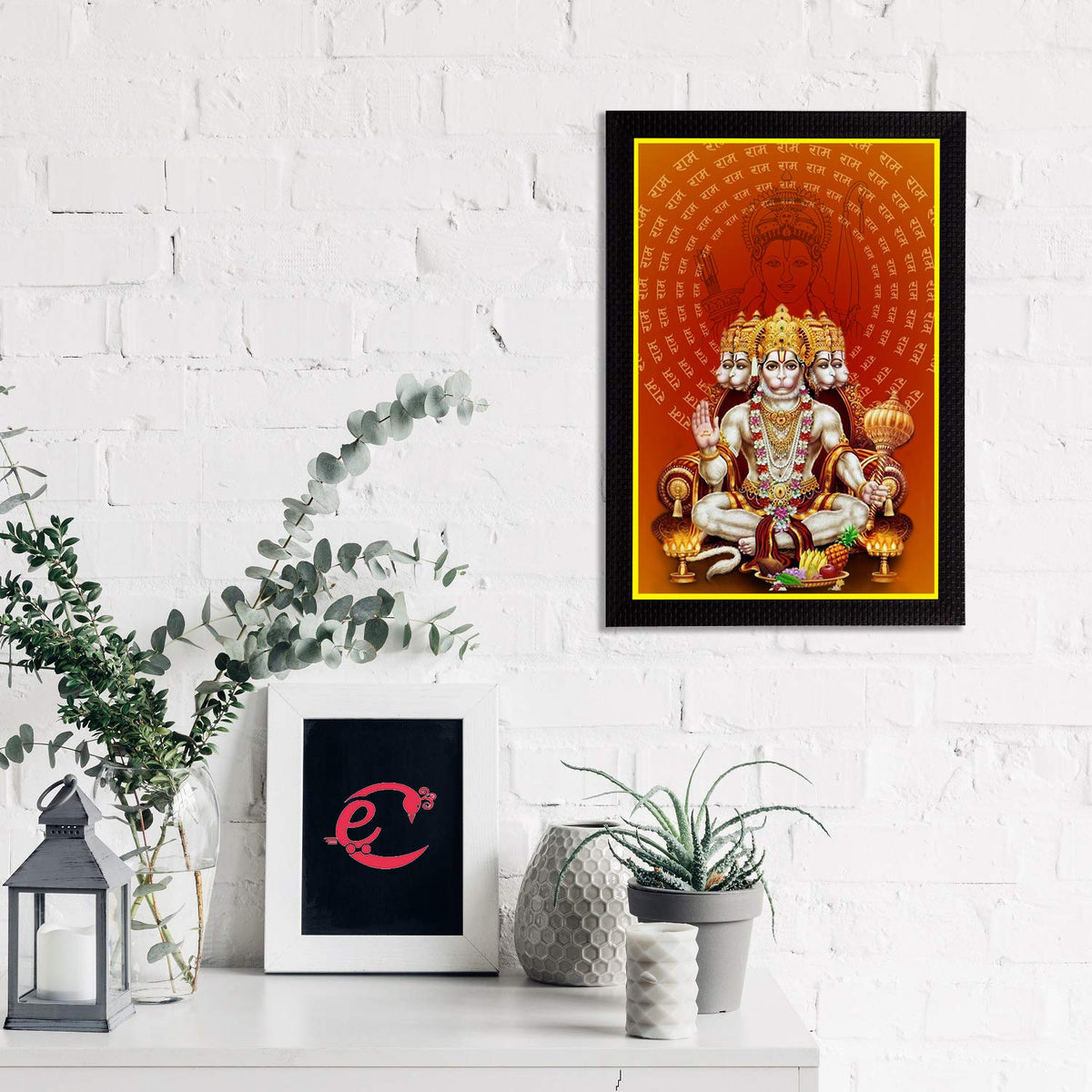 Lord Panchmukhi Hanuman Painting Digital Printed Religious Wall Art For Positive Energy, Prosperity, Success, Fame And Home, Office Decor - Gift For Hanuman Jayanti, Religious Occasions