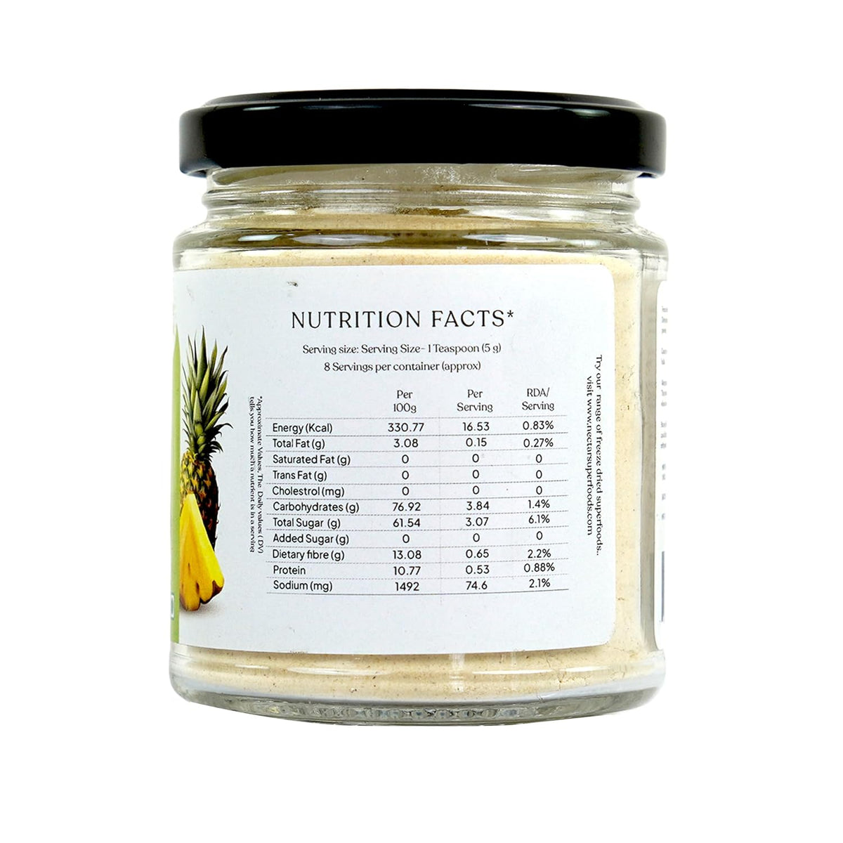 Nectar Superfoods Freeze Dried Pineapple Powder- 80 grams Jar-Pack of 1 Nos 100% Natural | No Added Sugar, Preservative-Free & Vegan | Processed in India